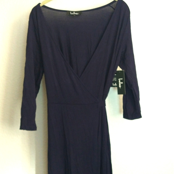 NWT Lulu's Garden District Navy Wrap Maxi Stretchy Dress Size Medium Slit - Picture 6 of 11